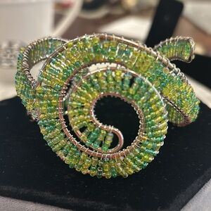Sculptural Green Seed Bead Swirl Cuff Bracelet-Boutique